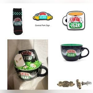 FRIENDS Gift Bundle of 5 - Central Perk Mug, Earrings, Socks & Shoe Charms - New
